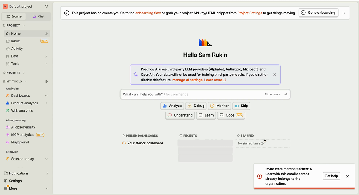 Howard's onboarding evaluation of PostHog